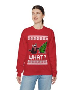 Cat What Christmas Tree Ugly Christmas Sweatshirt Womens