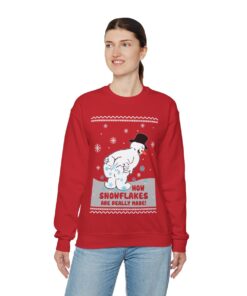 Snowman Making Snowflakes Ugly Christmas Sweatshirt Womens