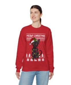 Meowy Christmas Cat Ugly Christmas Sweatshirt Womens