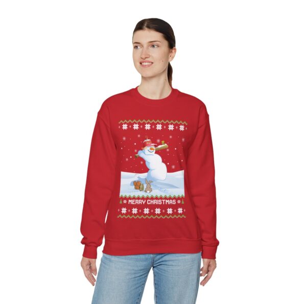 Snowman Playing Baseball Ugly Christmas Sweatshirt Womens