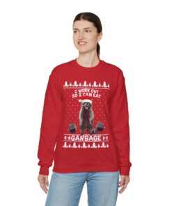Work Out Raccoon Ugly Christmas Sweatshirt Womens