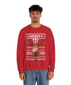 Horn And Lit Moose Christmas Sweatshirt For Men