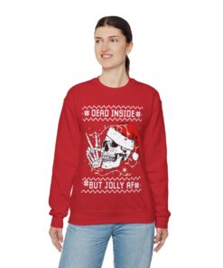 Dead Inside Skeleton Jolly AF Funny Skeleton Ugly Christmas Sweatshirt Womens