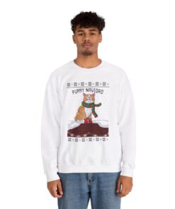 Alternative view of Purry Navidad Funny Cat Ugly Xmas Sweatshirt