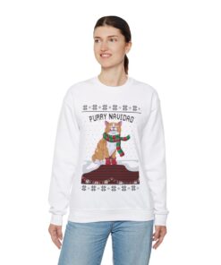 Alternative view of Feliz Navidad Cat Ugly Christmas Sweatshirt Womens