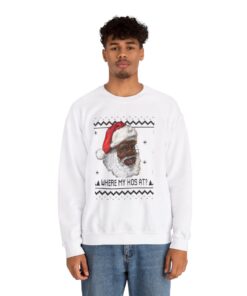 Alternative view of Black Santa Where My Hos At Ugly Xmas Sweatshirt