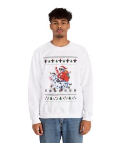 Alternative view of Santa Riding Cow Christmas Sweatshirt For Men