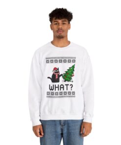 Cat Pushing A Christmas Tree Over Ugly Xmas Sweatshirt