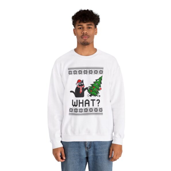 Cat Pushing A Christmas Tree Over Ugly Xmas Sweatshirt