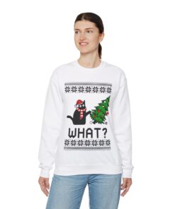 Alternative view of Cat What Christmas Tree Ugly Christmas Sweatshirt Womens