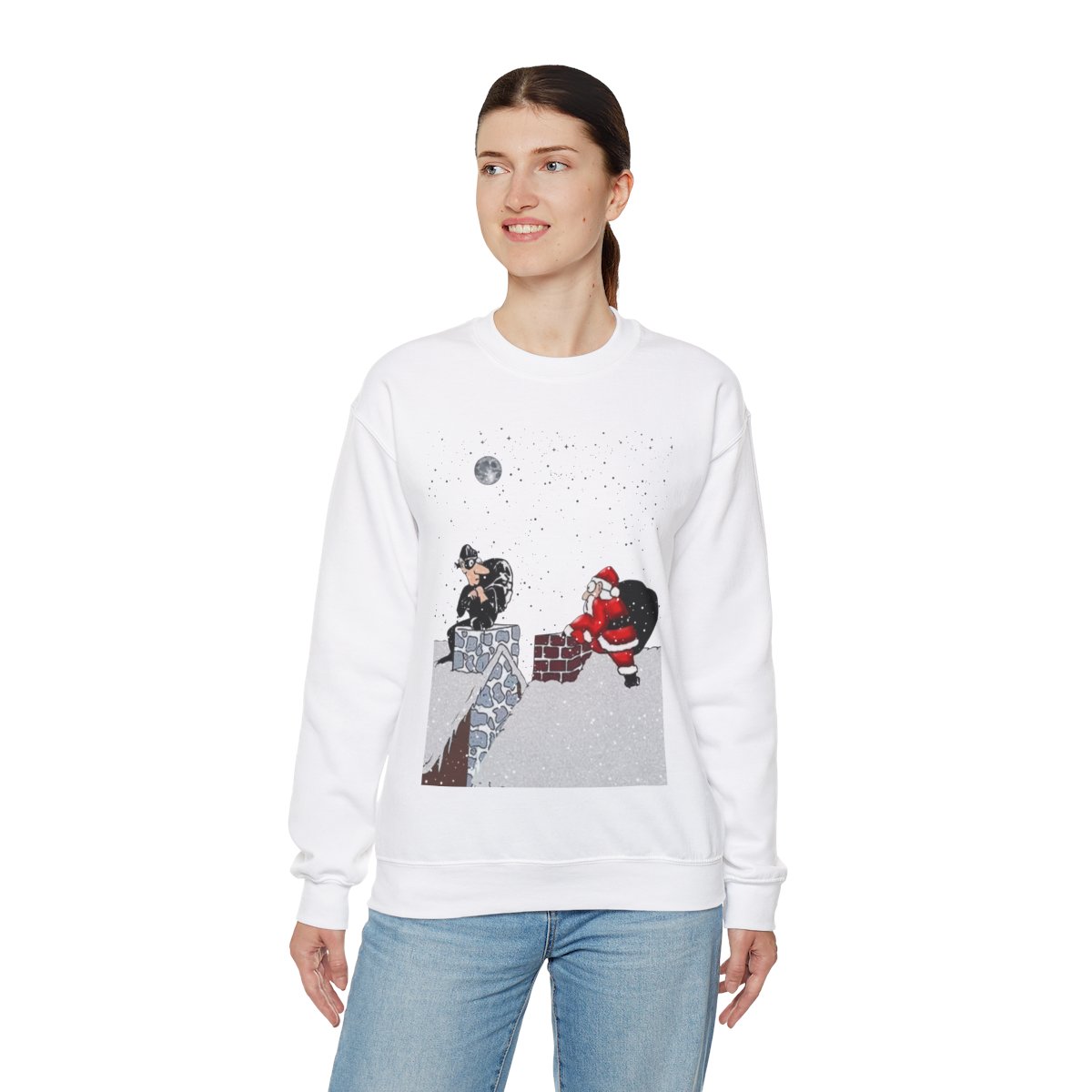 Santa Met The Thief On Chimney Ugly Christmas Sweatshirt Womens 2 Santa Met The Thief On Chimney Ugly Christmas Sweatshirt Womens - Image 2