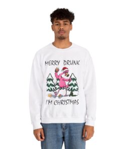 Alternative view of Funny Drunk Flamingo Christmas Sweatshirt For Men