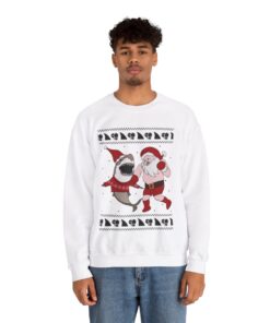 Alternative view of Santa vs Shark Christmas Sweatshirt For Men
