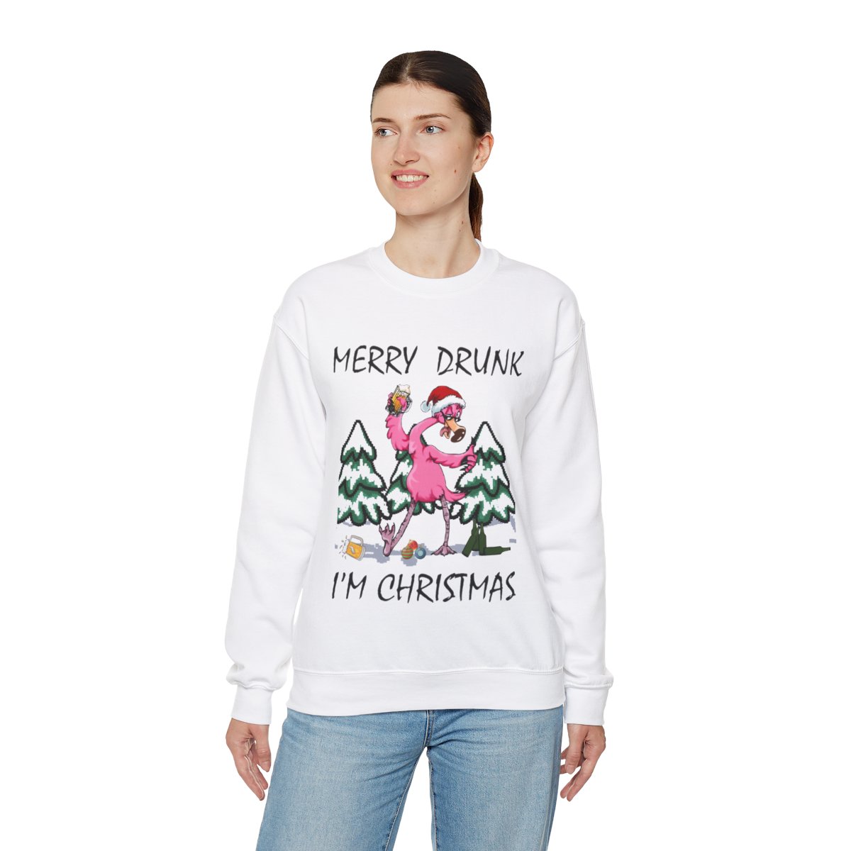 Funny Drunk Flamingo Ugly Christmas Sweatshirt Womens 2 Funny Drunk Flamingo Ugly Christmas Sweatshirt Womens - Image 2
