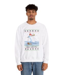 Alternative view of Snowman Playing Baseball Ugly Xmas Sweatshirt