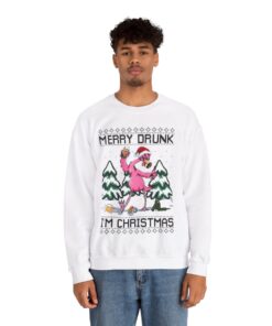 Alternative view of Merry Drunk Christmas Flamingo Christmas Sweatshirt For Men