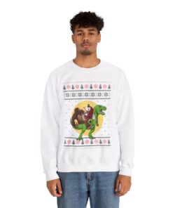Alternative view of Bigfoot Santa Jesus Riding On A Dinosaur Christmas Sweatshirt For Men