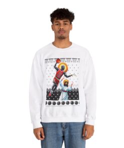 Alternative view of Michael Jordan Dunking Jesus Basketball Christmas Sweatshirt For Men