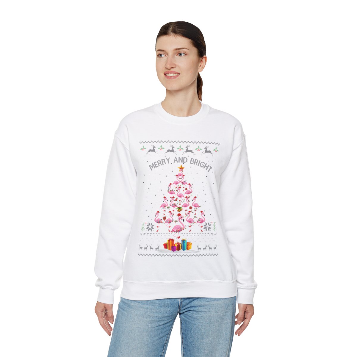 Flamingo Christmas Tree Ugly Christmas Sweatshirt Womens 2 Flamingo Christmas Tree Ugly Christmas Sweatshirt Womens - Image 2
