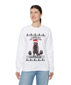 Alternative view of Work Out Raccoon Ugly Christmas Sweatshirt Womens