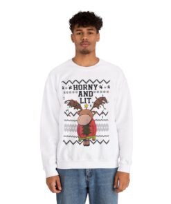 Alternative view of Horn And Lit Moose Christmas Sweatshirt For Men