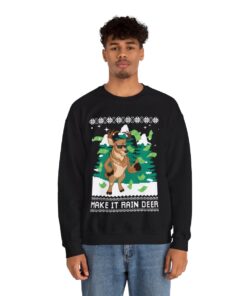Alternative view of Make It Rain Reindeer Christmas Sweatshirt For Men