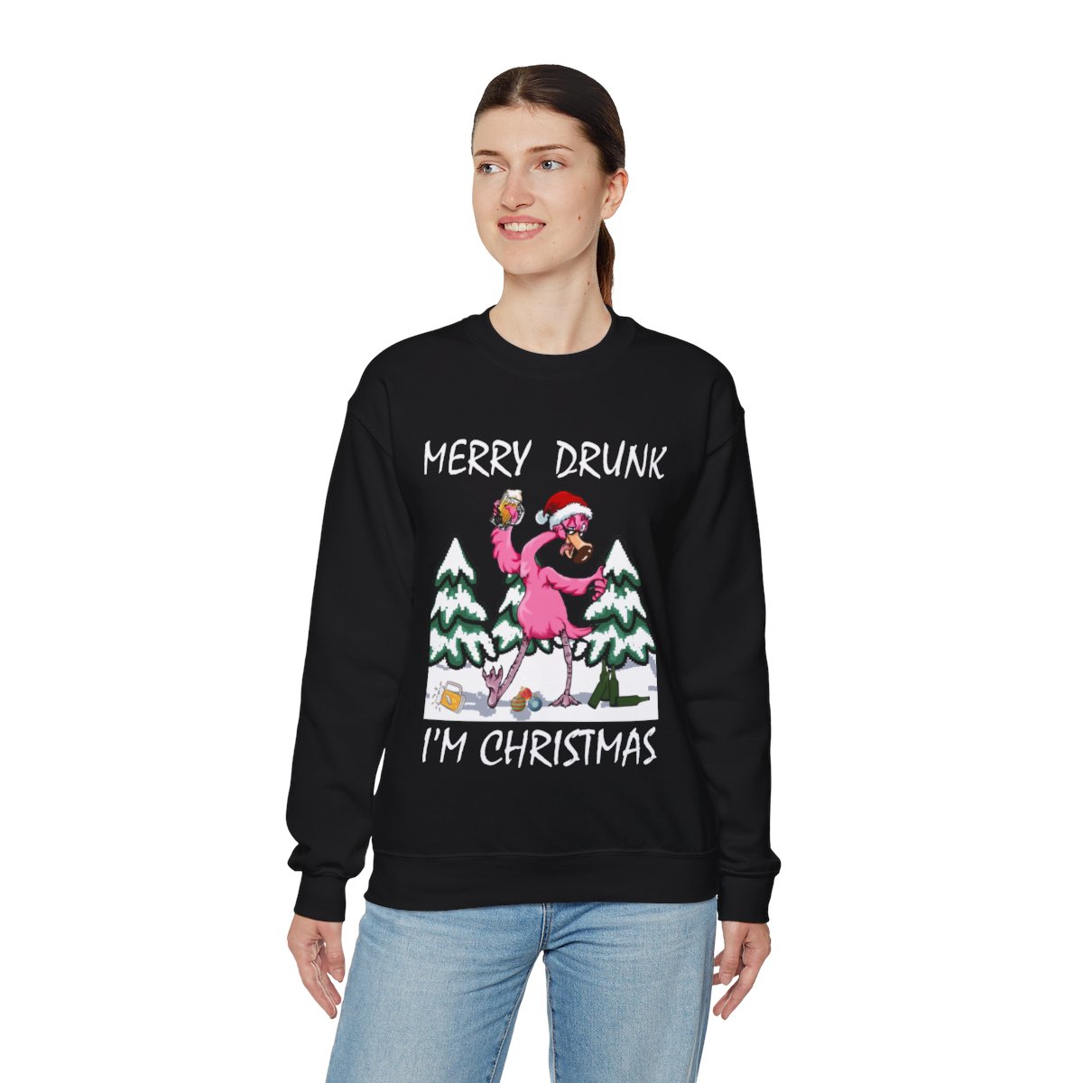 Funny Drunk Flamingo Ugly Christmas Sweatshirt Womens 3 Funny Drunk Flamingo Ugly Christmas Sweatshirt Womens - Image 3