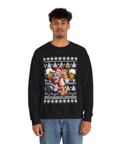 Alternative view of Elk and Santa Claus Christmas Sweatshirt For Men