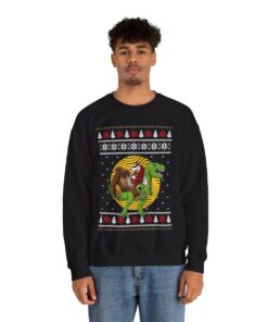 Bigfoot Santa Jesus Riding On A Dinosaur Christmas Sweatshirt For Men