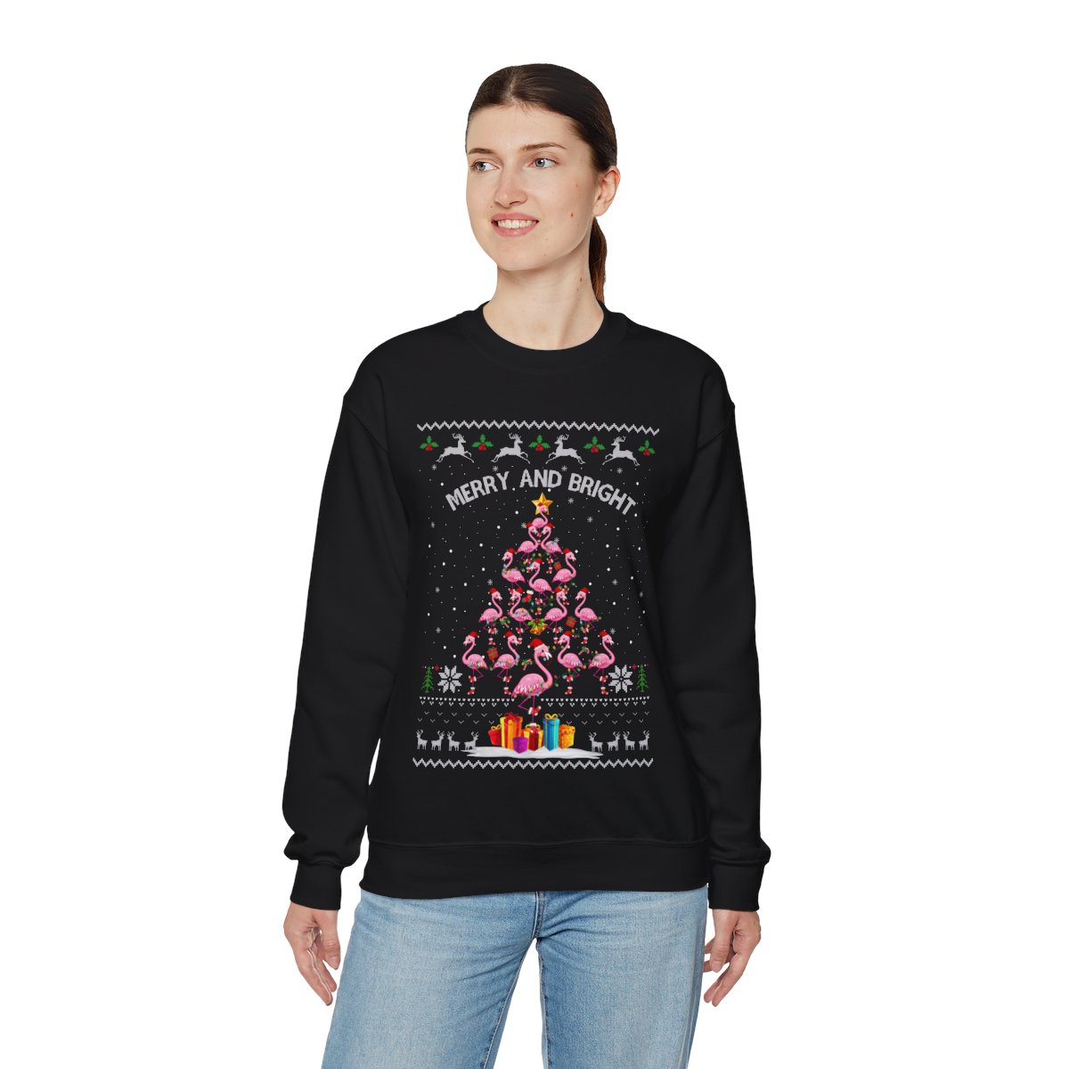 Flamingo Christmas Tree Ugly Christmas Sweatshirt Womens 3 Flamingo Christmas Tree Ugly Christmas Sweatshirt Womens - Image 3