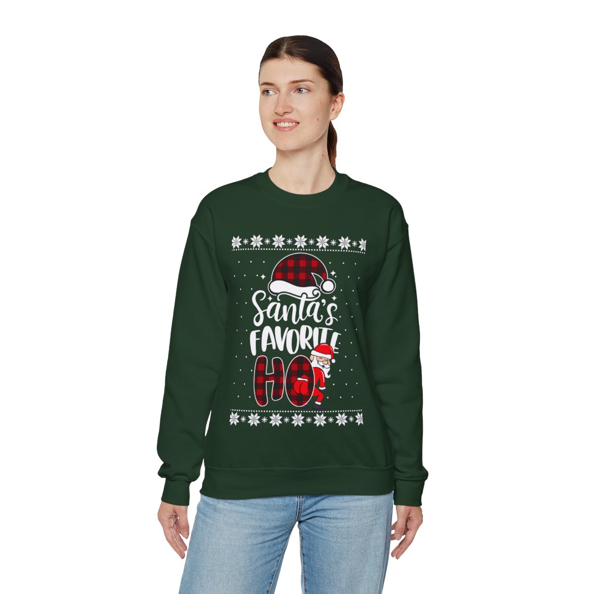 Santa Favorite HO Ugly Christmas Sweatshirt Womens 4 Santa Favorite HO Ugly Christmas Sweatshirt Womens - Image 4
