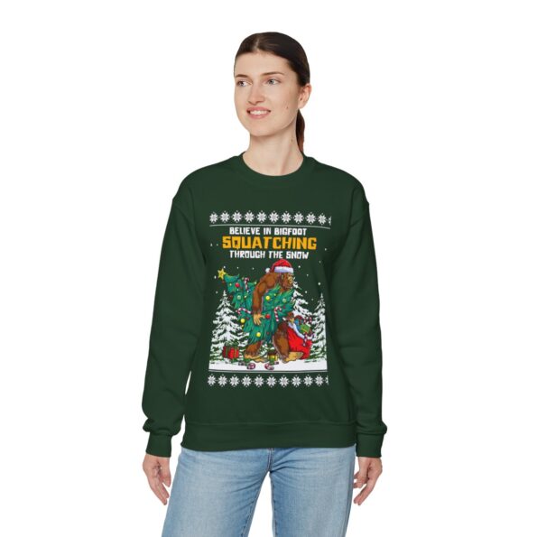 Bigfoot Christmas Tree Ugly Christmas Sweatshirt Womens