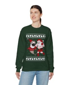 Santa vs Shark Ugly Christmas Sweatshirt Womens
