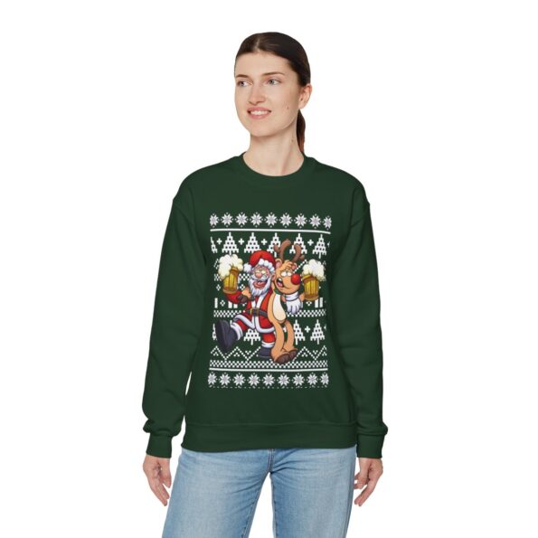 Elk and Santa Claus Ugly Christmas Sweatshirt Womens