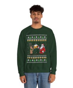 Alternative view of Santa Drinking Beer With Reindeer Funny Ugly Christmas Sweater For Men