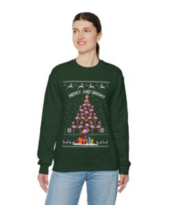 Flamingo Christmas Tree Ugly Christmas Sweatshirt Womens