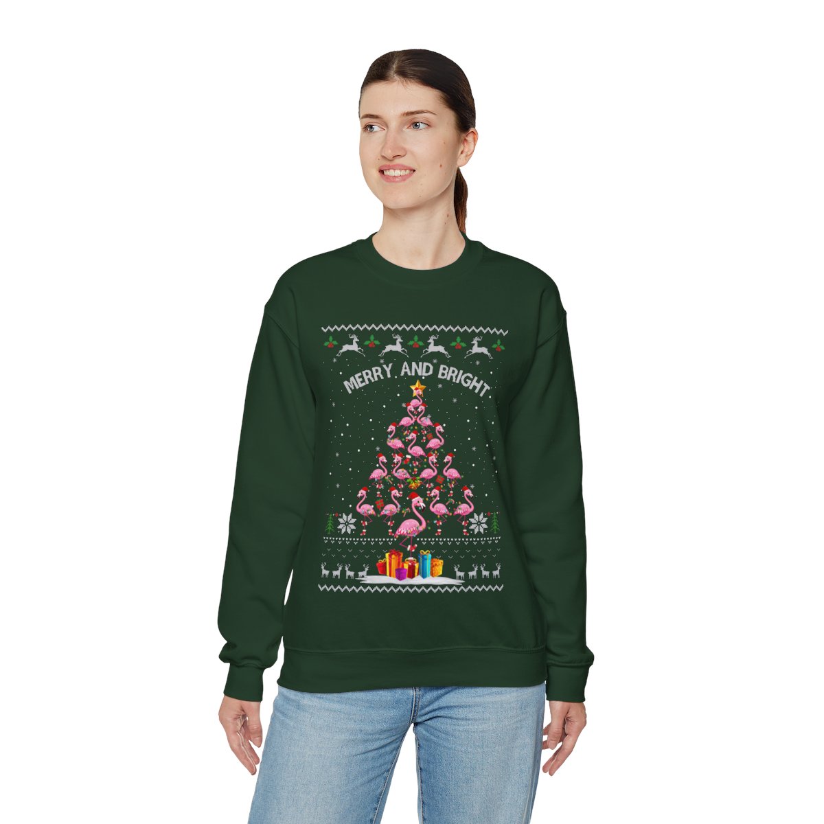 Flamingo Christmas Tree Ugly Christmas Sweatshirt Womens 1 Flamingo Christmas Tree Ugly Christmas Sweatshirt Womens