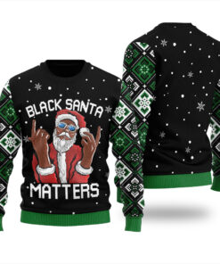 African American Santa Claus Christmas Sweater Black