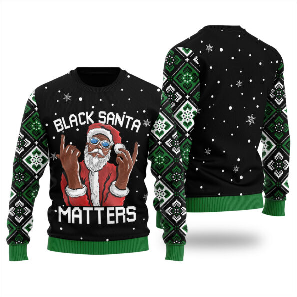 African American Santa Claus Christmas Sweater Black