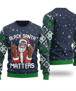 African American Santa Claus Christmas Sweater Navy