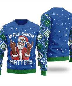African American Santa Claus Ugly Sweater Royal