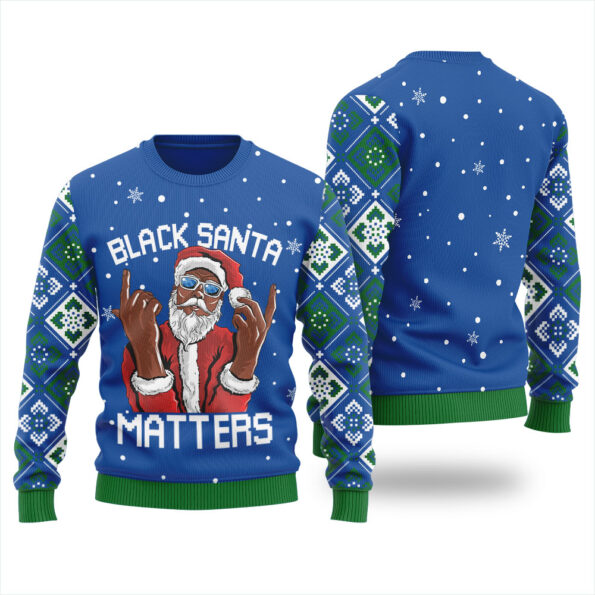 African American Santa Claus Ugly Sweater Royal