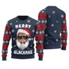 African American Santa Merry Xmas Christmas Sweater Navy