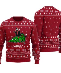 Black Cat Christmas Sweater Cardinal Red