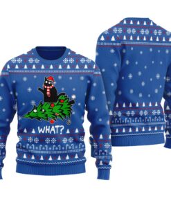 Black Cat Ugly Christmas Sweater Royal