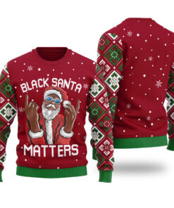 Black Santa Matters Ugly Christmas Sweater Cardinal Red