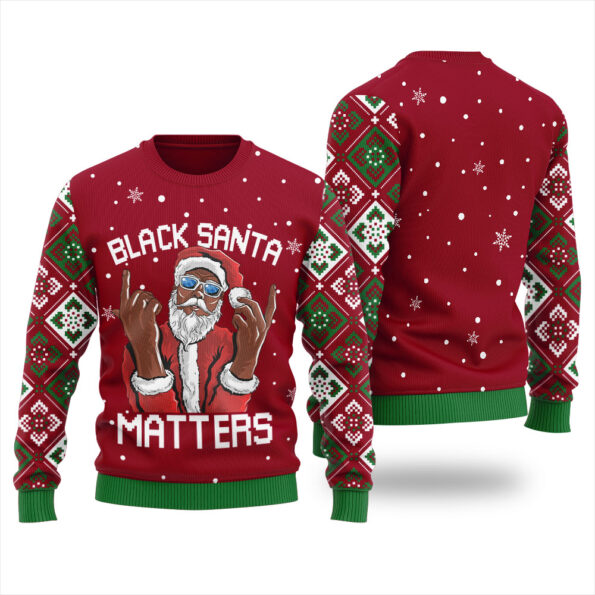 Black Santa Matters Ugly Christmas Sweater Cardinal Red