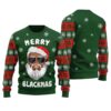 Black Santa Merry Xmas Christmas Sweater Forest Green