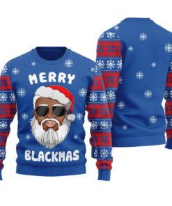Black Santa Merry Xmas Ugly Christmas Sweater Royal