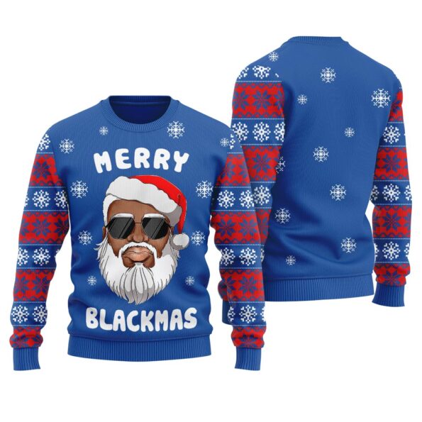 Black Santa Merry Xmas Ugly Christmas Sweater Royal